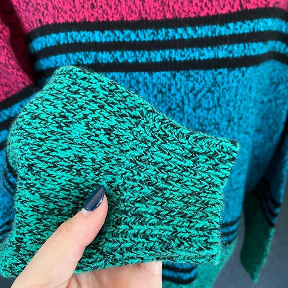 Stefano Oversized Turtleneck Tunic Sweater Pink Teal One Size Ski Lodge Winter - Picture 7 of 10